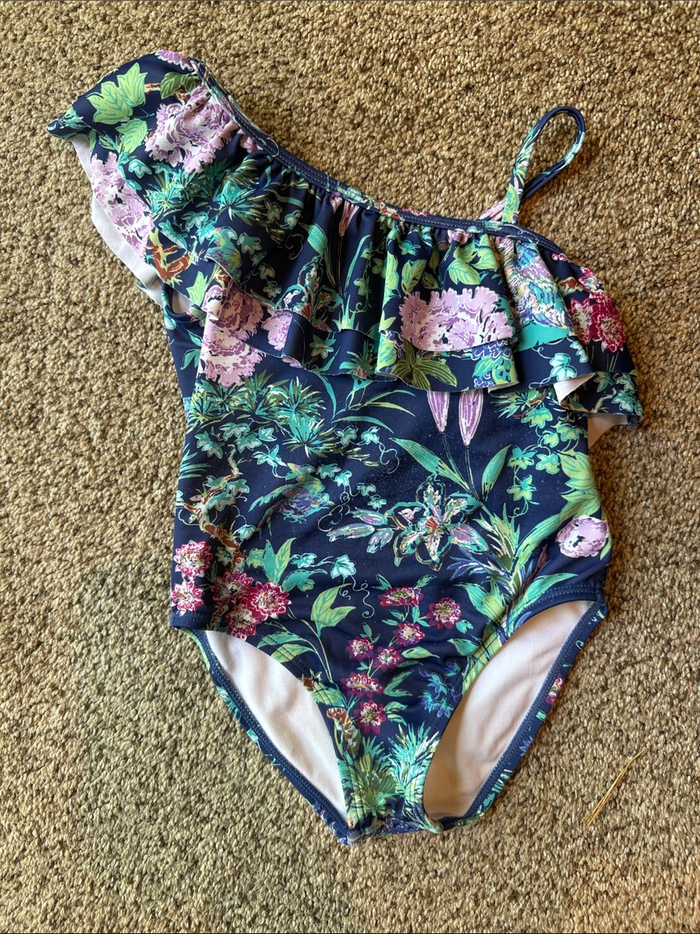 Janie and Jack | Navy Floral One-Shoulder Ruffle Swimsuit